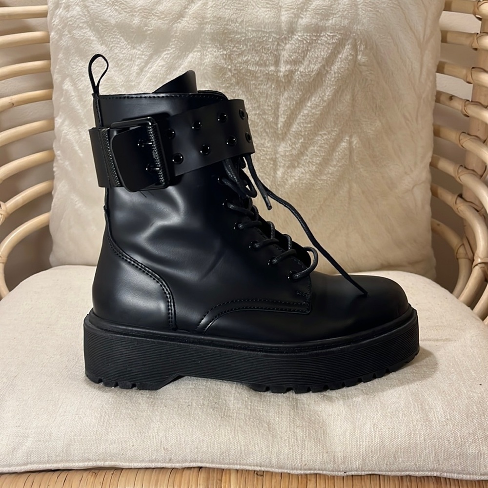 Black platform combat boots festival boots burning man